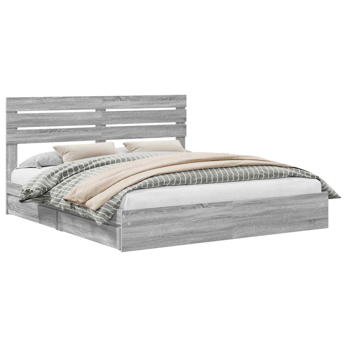 Pat cu storage cu sertar Gri Sonoma 180 x 200 cm Lemn compozit - WALTI WALTI