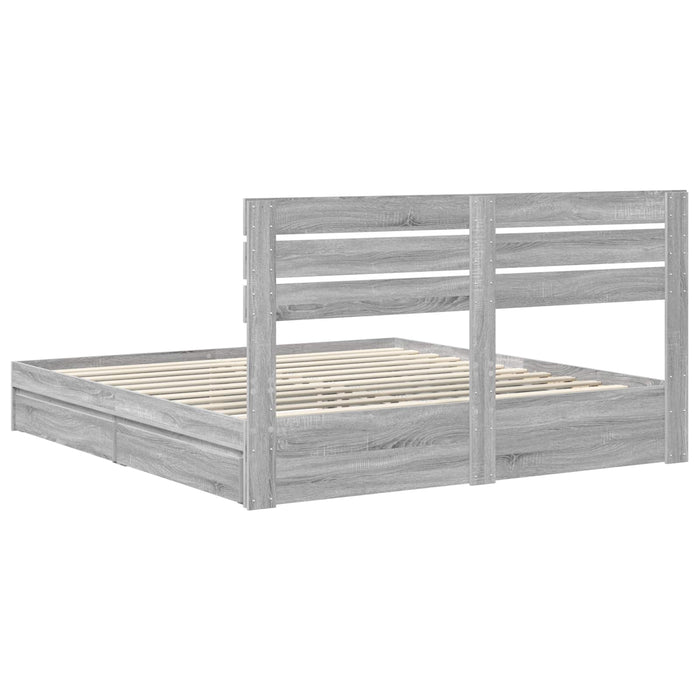 Pat cu storage cu sertar Gri Sonoma 180 x 200 cm Lemn compozit - WALTI WALTI