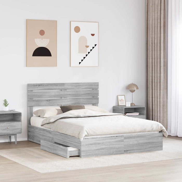Pat cu storage cu sertar Gri Sonoma 140 x 200 cm Lemn compozit - WALTI WALTI