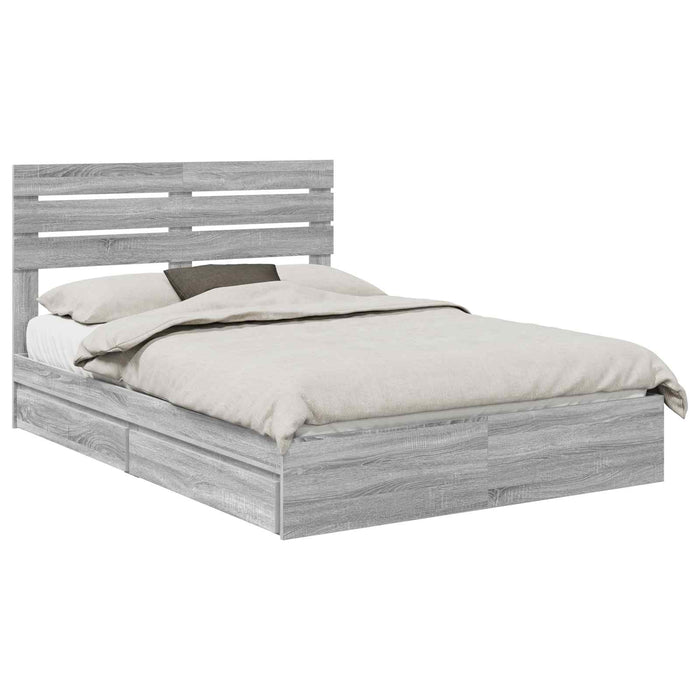 Pat cu storage cu sertar Gri Sonoma 140 x 200 cm Lemn compozit - WALTI WALTI