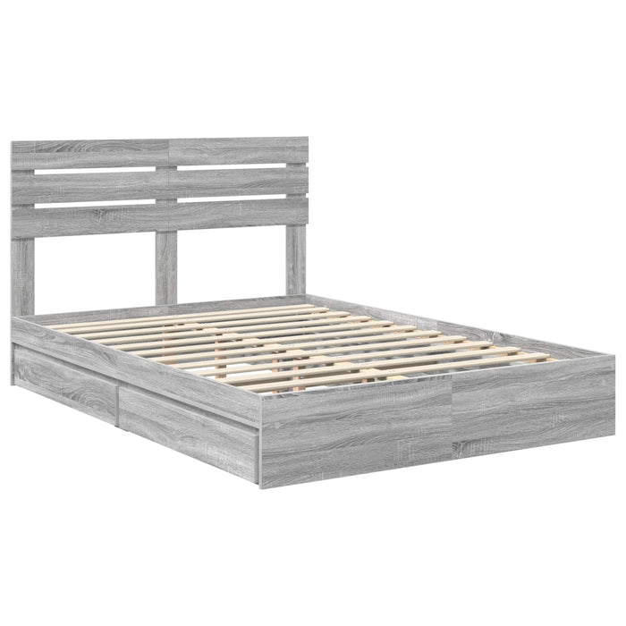 Pat cu storage cu sertar Gri Sonoma 140 x 200 cm Lemn compozit - WALTI WALTI