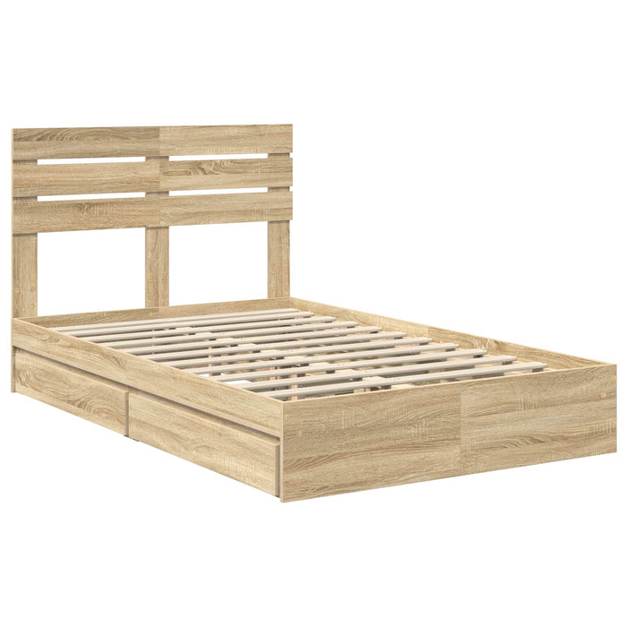 Pat cu storage Stejar Sonoma 135 x 190 cm Lemn compozit - WALTI WALTI