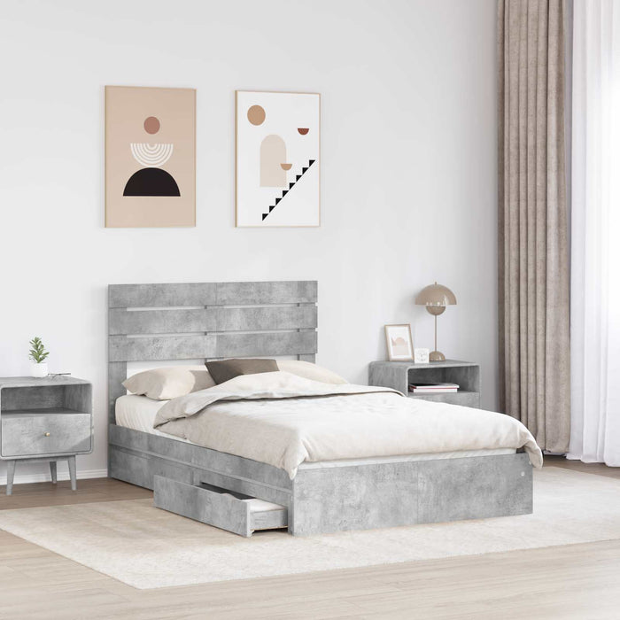 Pat cu storage Gri din beton 135 x 190 cm Lemn compozit - WALTI WALTI