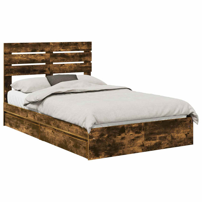 Pat cu storage Stejar fumuriu 135 x 190 cm Lemn compozit - WALTI WALTI