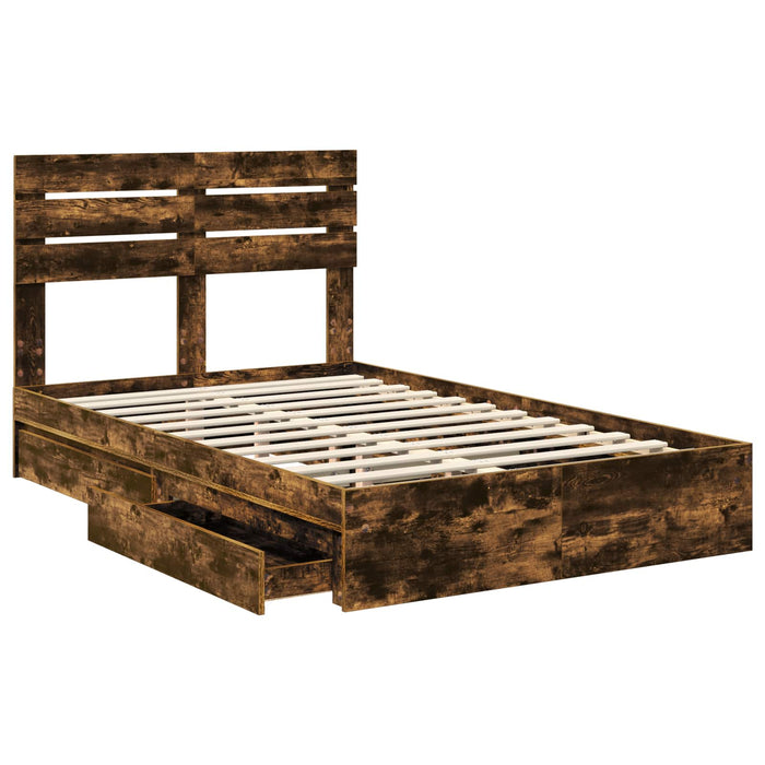 Pat cu storage Stejar fumuriu 135 x 190 cm Lemn compozit - WALTI WALTI