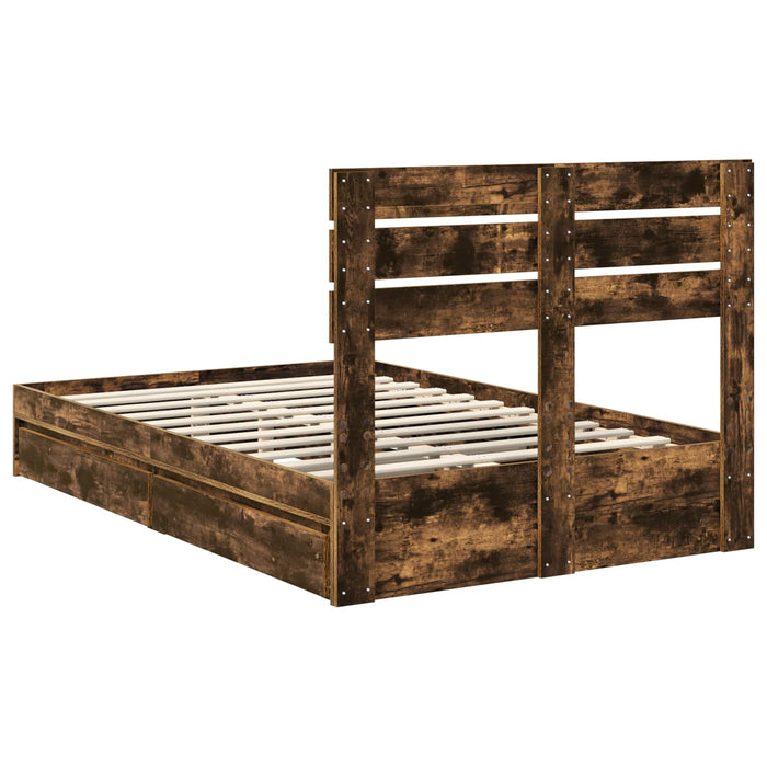 Pat cu storage Stejar fumuriu 135 x 190 cm Lemn compozit - WALTI WALTI