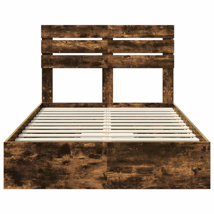 Pat cu storage Stejar fumuriu 135 x 190 cm Lemn compozit - WALTI WALTI