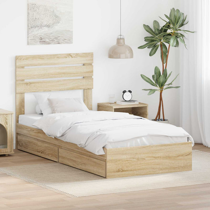 Pat cu storage Stejar Sonoma 90 x 200 cm Lemn compozit - WALTI WALTI