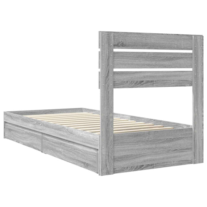 Pat cu storage cu sertar Gri Sonoma 90 x 200 cm Lemn compozit - WALTI WALTI