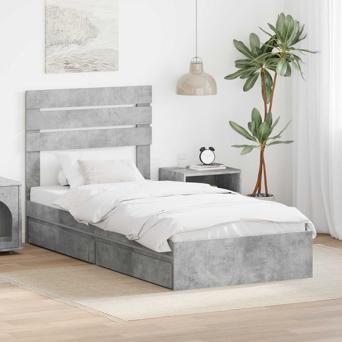 Pat cu storage Gri din beton 90 x 190 cm Lemn compozit - WALTI WALTI