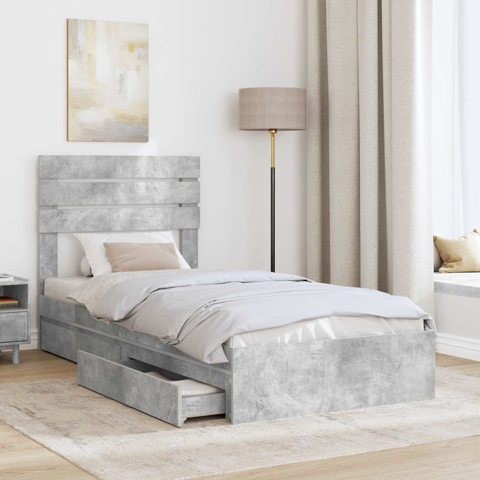 Pat cu storage Gri din beton 90 x 190 cm Lemn compozit - WALTI WALTI