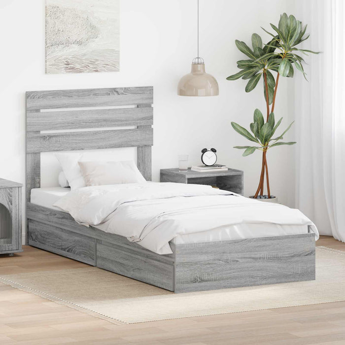 Pat cu storage cu sertar Gri Sonoma 90 x 190 cm Lemn compozit - WALTI WALTI