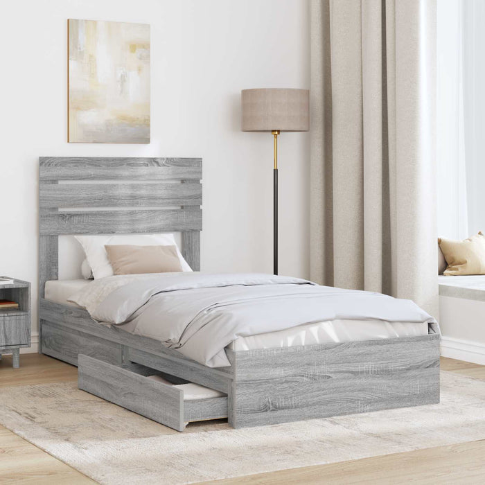 Pat cu storage cu sertar Gri Sonoma 90 x 190 cm Lemn compozit - WALTI WALTI