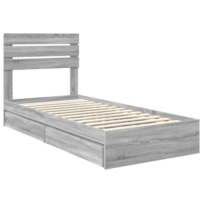 Pat cu storage cu sertar Gri Sonoma 90 x 190 cm Lemn compozit - WALTI WALTI