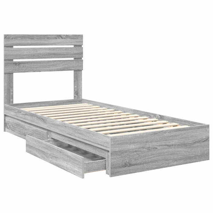 Pat cu storage cu sertar Gri Sonoma 90 x 190 cm Lemn compozit - WALTI WALTI