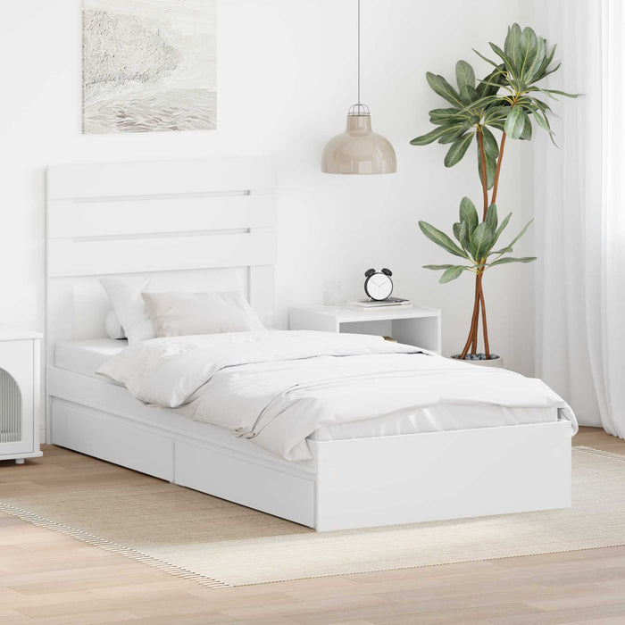 Pat cu storage cu headboard Alb 75 x 190 cm Lemn compozit - WALTI WALTI