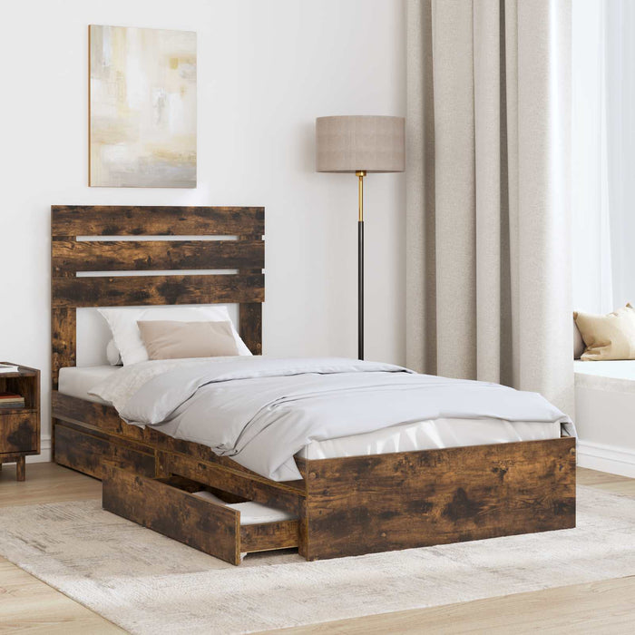 Pat cu storage Stejar fumuriu 75 x 190 cm Lemn compozit - WALTI WALTI