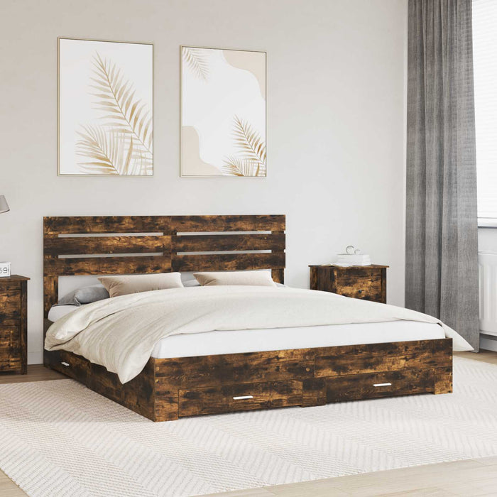 Cadru de pat cu sertar cu headboard cu depozitare Lemn compozit - WALTI WALTI