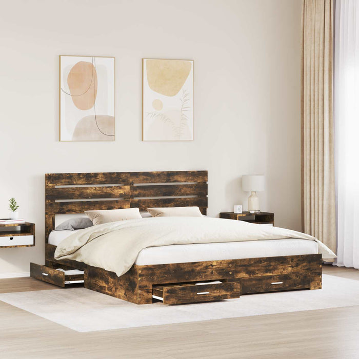 Cadru de pat cu sertar cu headboard cu depozitare Lemn compozit - WALTI WALTI