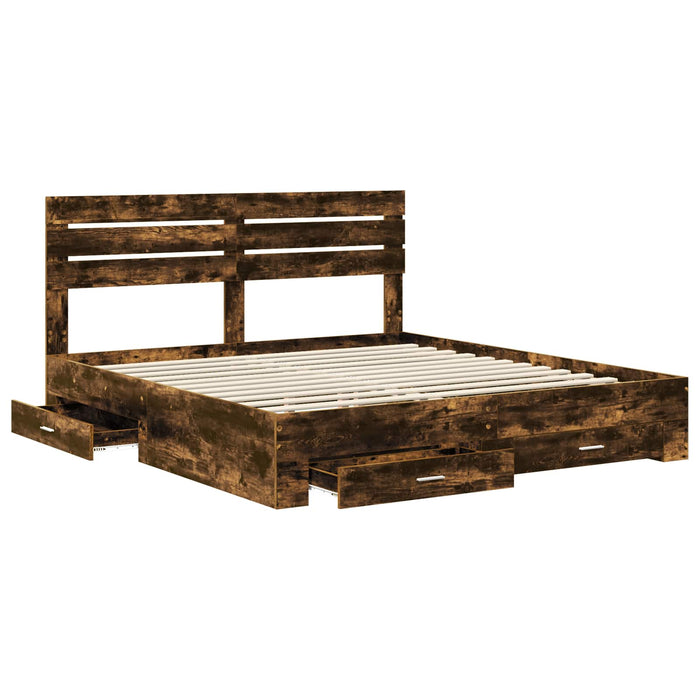 Cadru de pat cu sertar cu headboard cu depozitare Lemn compozit - WALTI WALTI