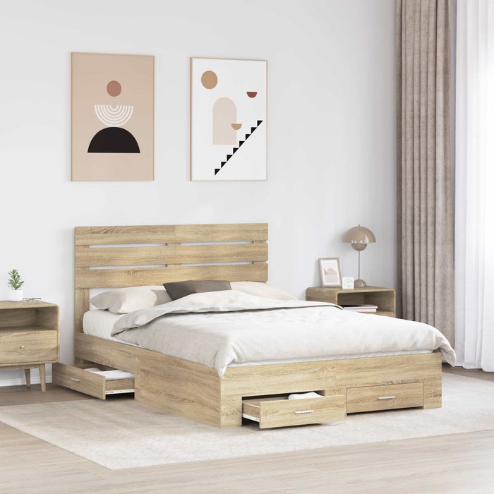 Cadru de pat cu sertar cu headboard cu depozitare Lemn compozit - WALTI WALTI