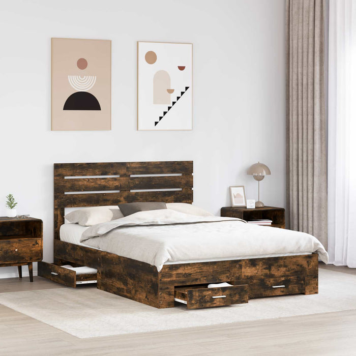 Cadru de pat cu sertar cu headboard cu depozitare Lemn compozit - WALTI WALTI