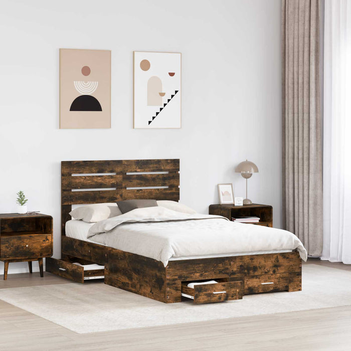 Cadru de pat cu sertar cu headboard cu depozitare Lemn compozit - WALTI WALTI