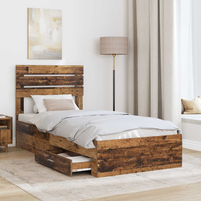 Cadru de pat cu sertar cu headboard cu depozitare Lemn compozit - WALTI WALTI