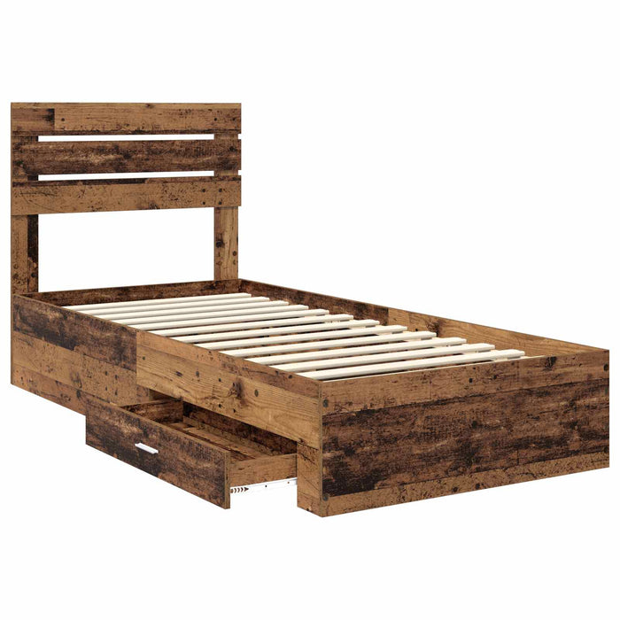 Cadru de pat cu sertar cu headboard cu depozitare Lemn compozit - WALTI WALTI