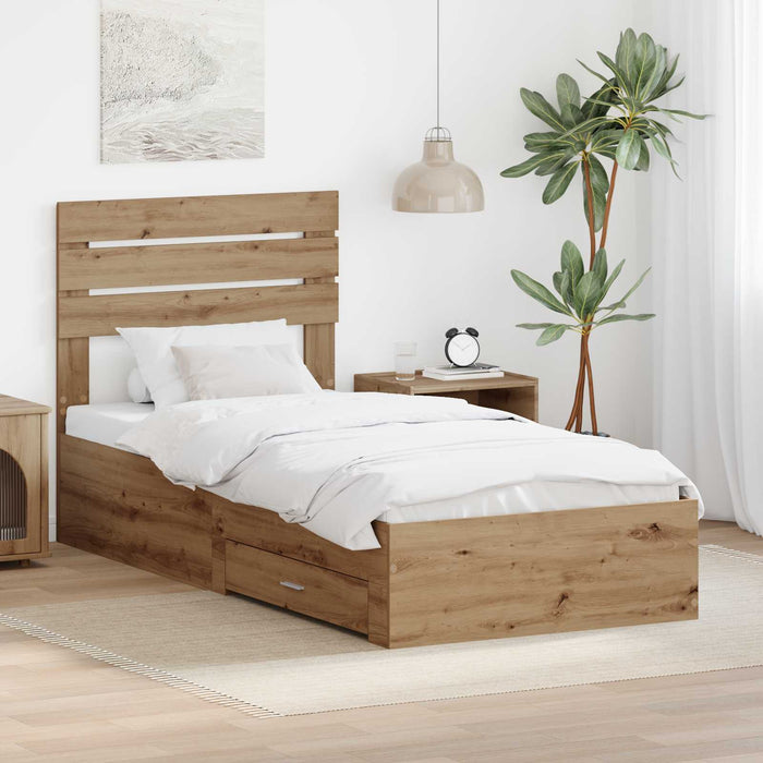Cadru de pat cu sertar cu headboard cu depozitare Lemn compozit - WALTI WALTI