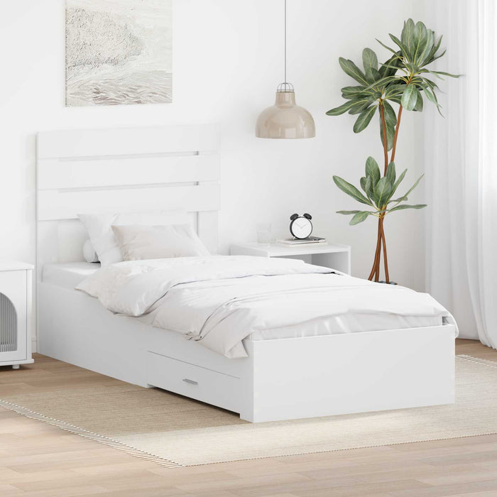 Cadru de pat cu sertar cu headboard cu depozitare Lemn compozit - WALTI WALTI