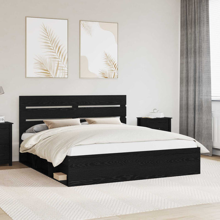 Cadru de pat cu headboard Negru 200 x 200 cm Lemn de pin masiv - WALTI WALTI