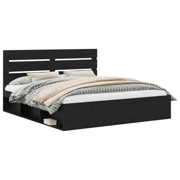 Cadru de pat cu headboard Negru 200 x 200 cm Lemn de pin masiv - WALTI WALTI