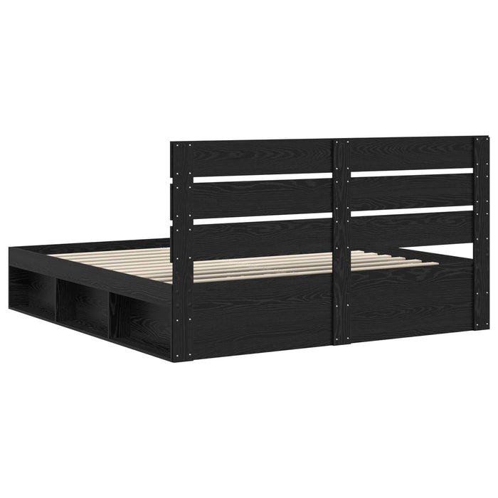 Cadru de pat cu headboard Negru 200 x 200 cm Lemn de pin masiv - WALTI WALTI
