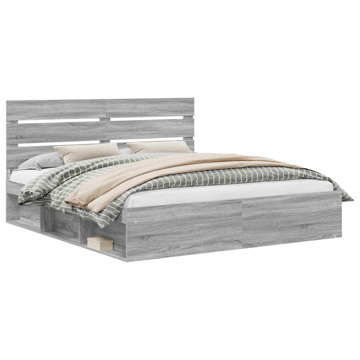 Cadru de pat Gri Sonoma 200 x 200 cm Lemn de pin masiv - WALTI WALTI