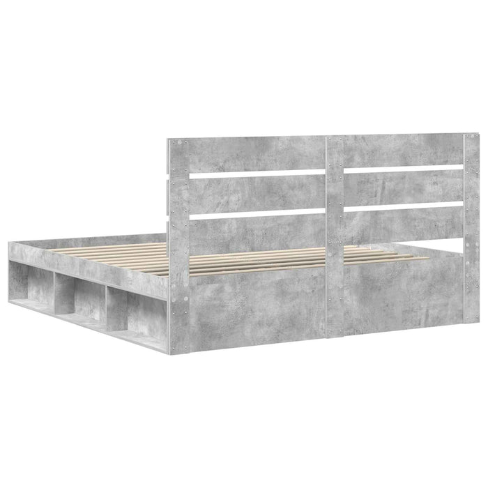 Cadru de pat cu headboard Beton 180 x 200 cm Lemn de pin masiv - WALTI WALTI