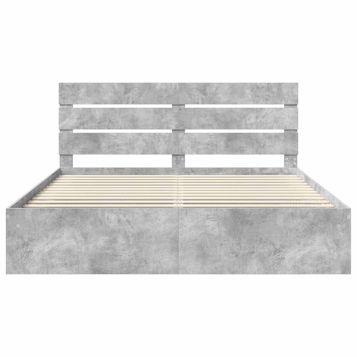 Cadru de pat cu headboard Beton 180 x 200 cm Lemn de pin masiv - WALTI WALTI