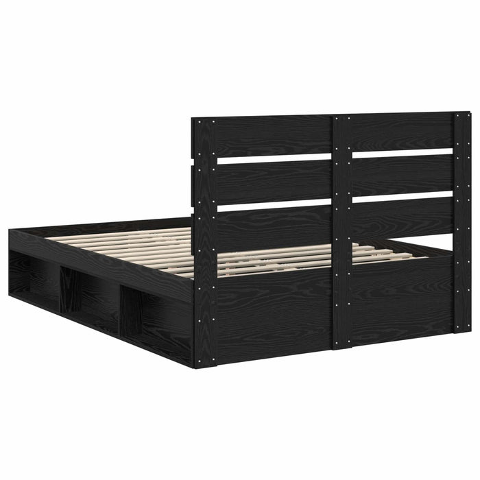 Cadru de pat cu headboard Negru 160 x 200 cm Lemn de pin masiv - WALTI WALTI