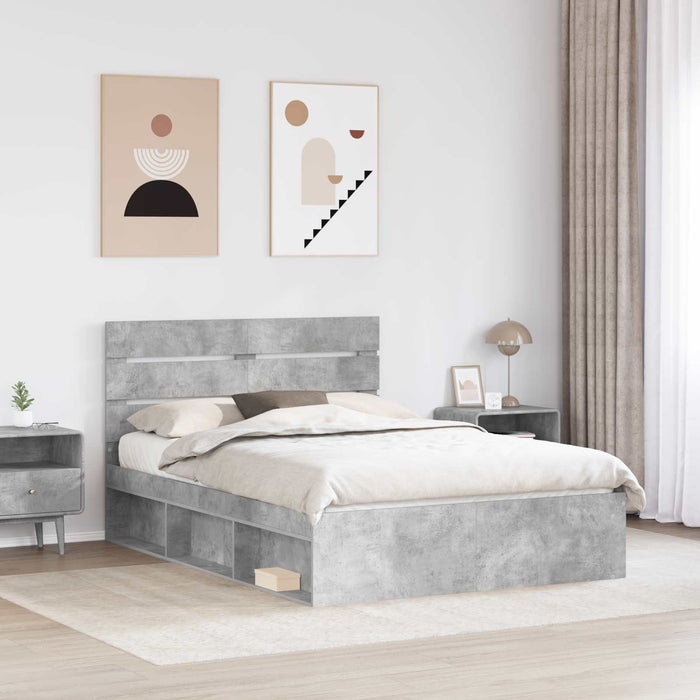 Cadru de pat cu headboard Beton 160 x 200 cm Lemn de pin masiv - WALTI WALTI