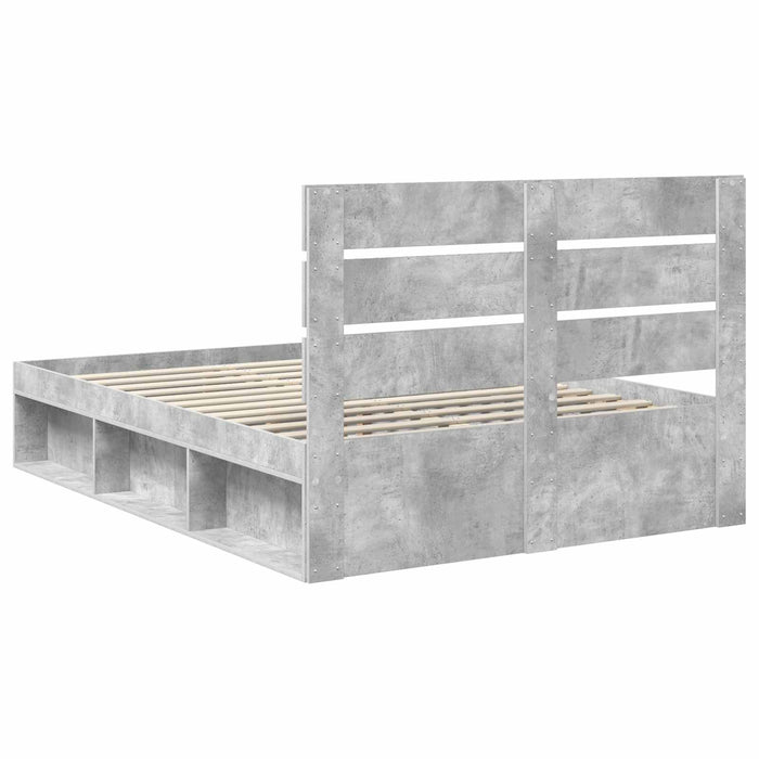 Cadru de pat Gri Concret 150 x 200 cm Lemn de pin masiv - WALTI WALTI