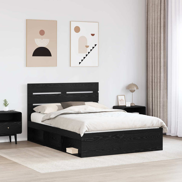 Cadru de pat cu headboard Negru 140 x 200 cm Lemn de pin masiv - WALTI WALTI