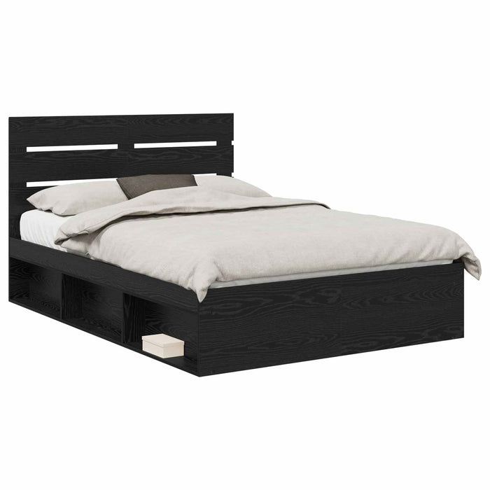 Cadru de pat cu headboard Negru 140 x 200 cm Lemn de pin masiv - WALTI WALTI