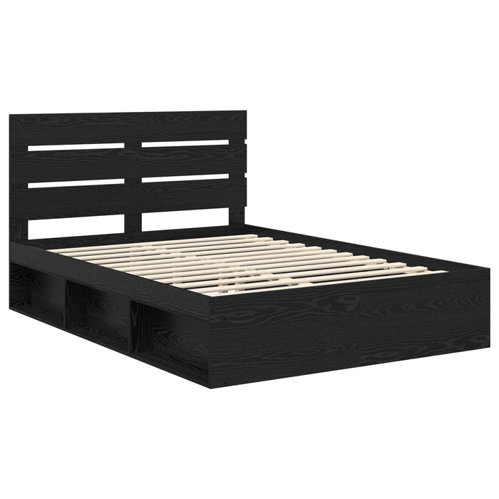 Cadru de pat cu headboard Negru 140 x 200 cm Lemn de pin masiv - WALTI WALTI