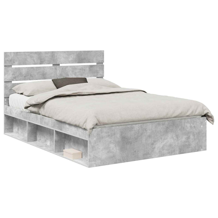 Cadru de pat cu headboard Beton 140 x 200 cm Lemn de pin masiv - WALTI WALTI