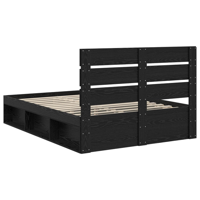 Cadru de pat cu headboard Negru 140 x 190 cm Lemn de pin masiv - WALTI WALTI