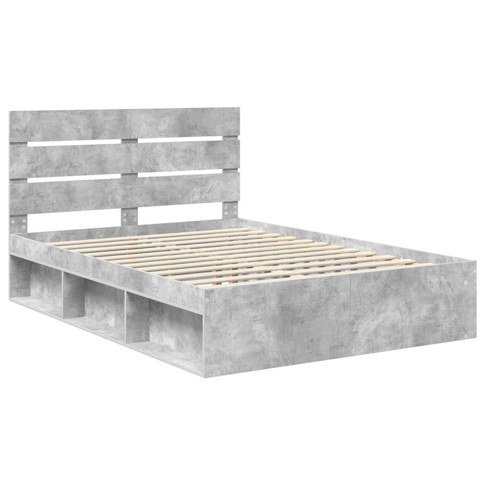 Cadru de pat cu headboard Beton 140 x 190 cm Lemn de pin masiv - WALTI WALTI