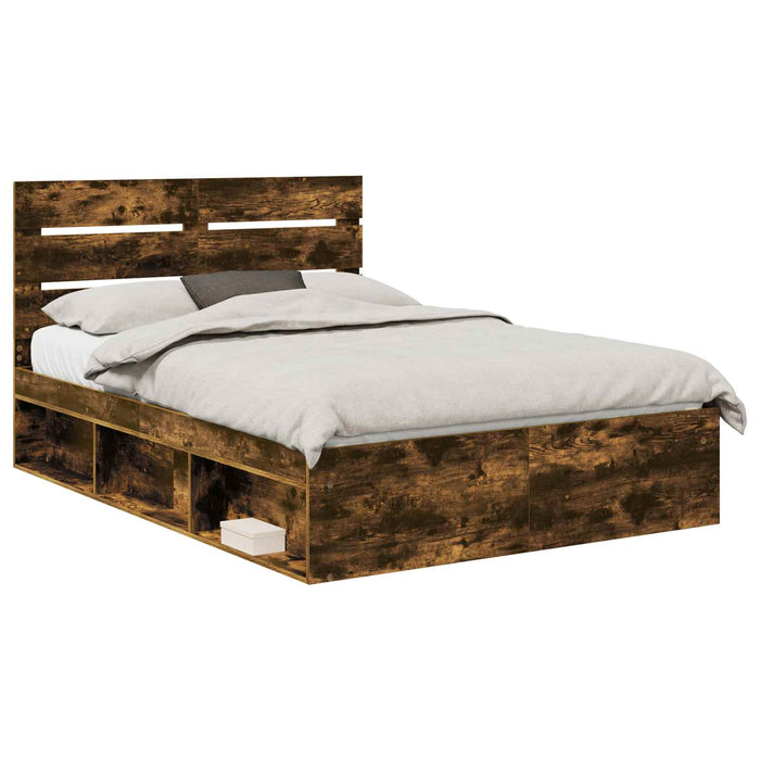 Cadru de pat Stejar fumuriu 140 x 190 cm Lemn de pin masiv - WALTI WALTI