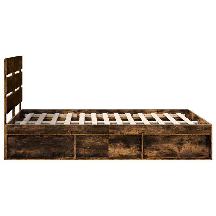 Cadru de pat Stejar fumuriu 140 x 190 cm Lemn de pin masiv - WALTI WALTI
