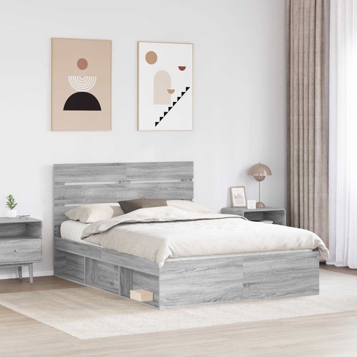 Cadru de pat Gri Sonoma 140 x 190 cm Lemn de pin masiv - WALTI WALTI