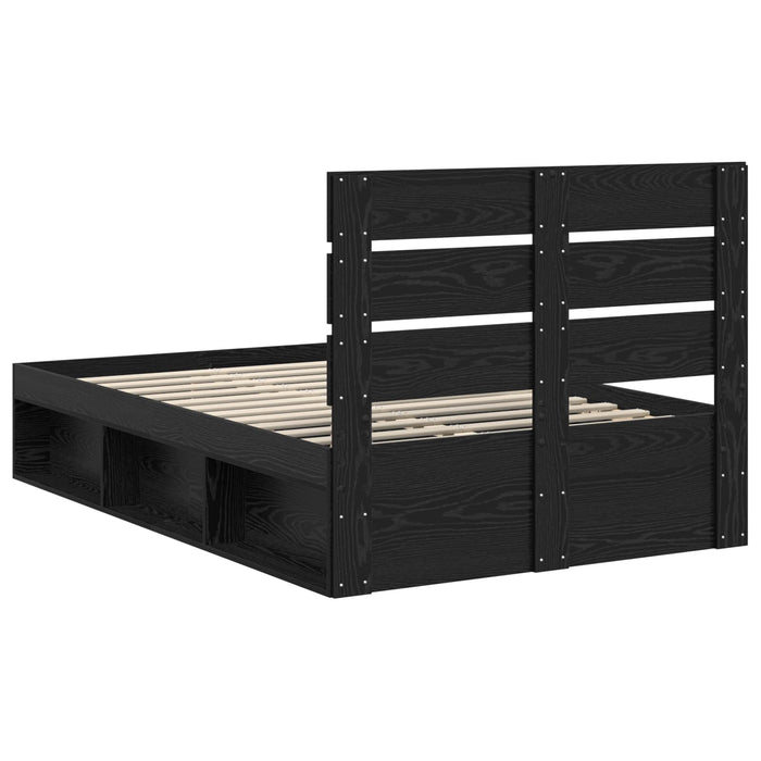 Cadru de pat cu headboard Negru 135 x 190 cm Lemn de pin masiv - WALTI WALTI